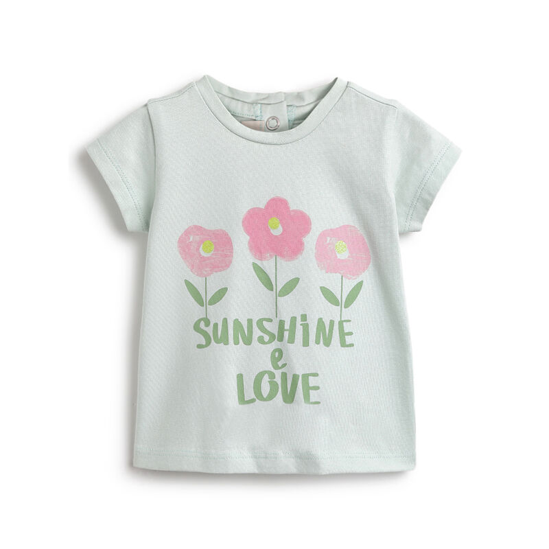 Girls Light Green Floral Printed Short Sleeve T-Shirt image number 0